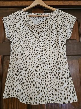 Ann Taylor Leopard-Print Short Sleeve Tunic in Cream and Brown